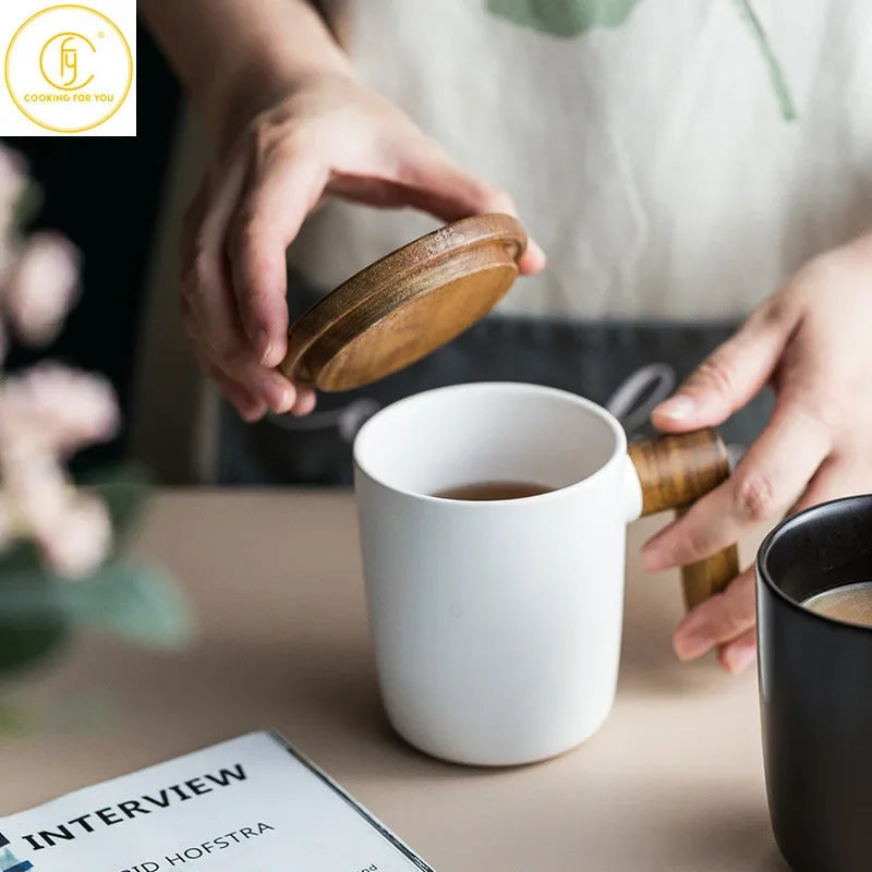 Gift Package 350ml Ceramic Coffee Mug with Wooden