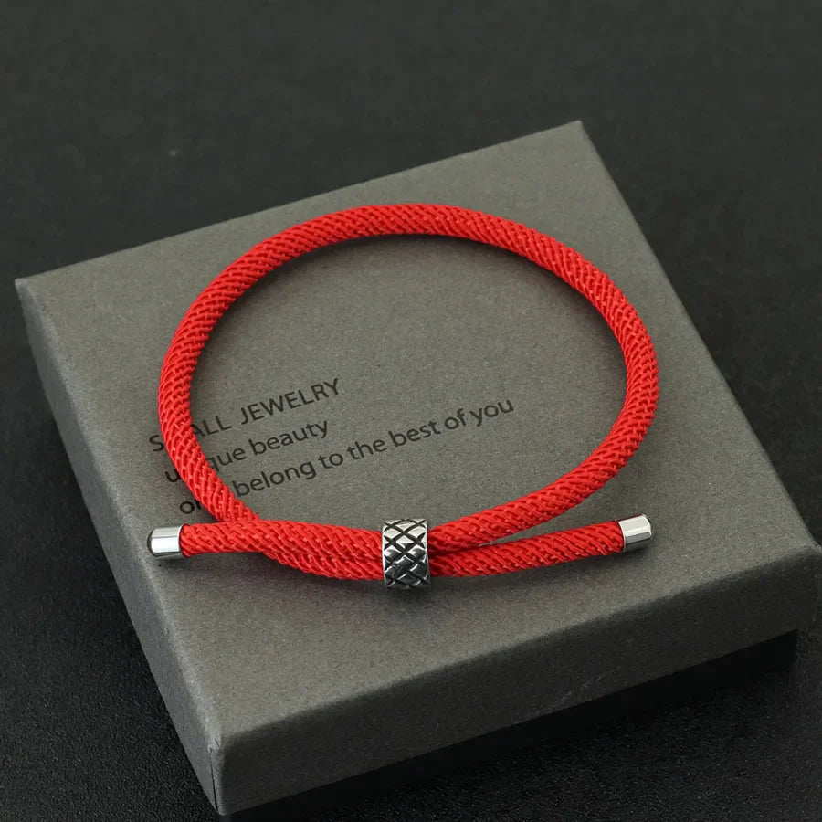 Lucky Red Thread Bracelet With Stainless Steel Rings