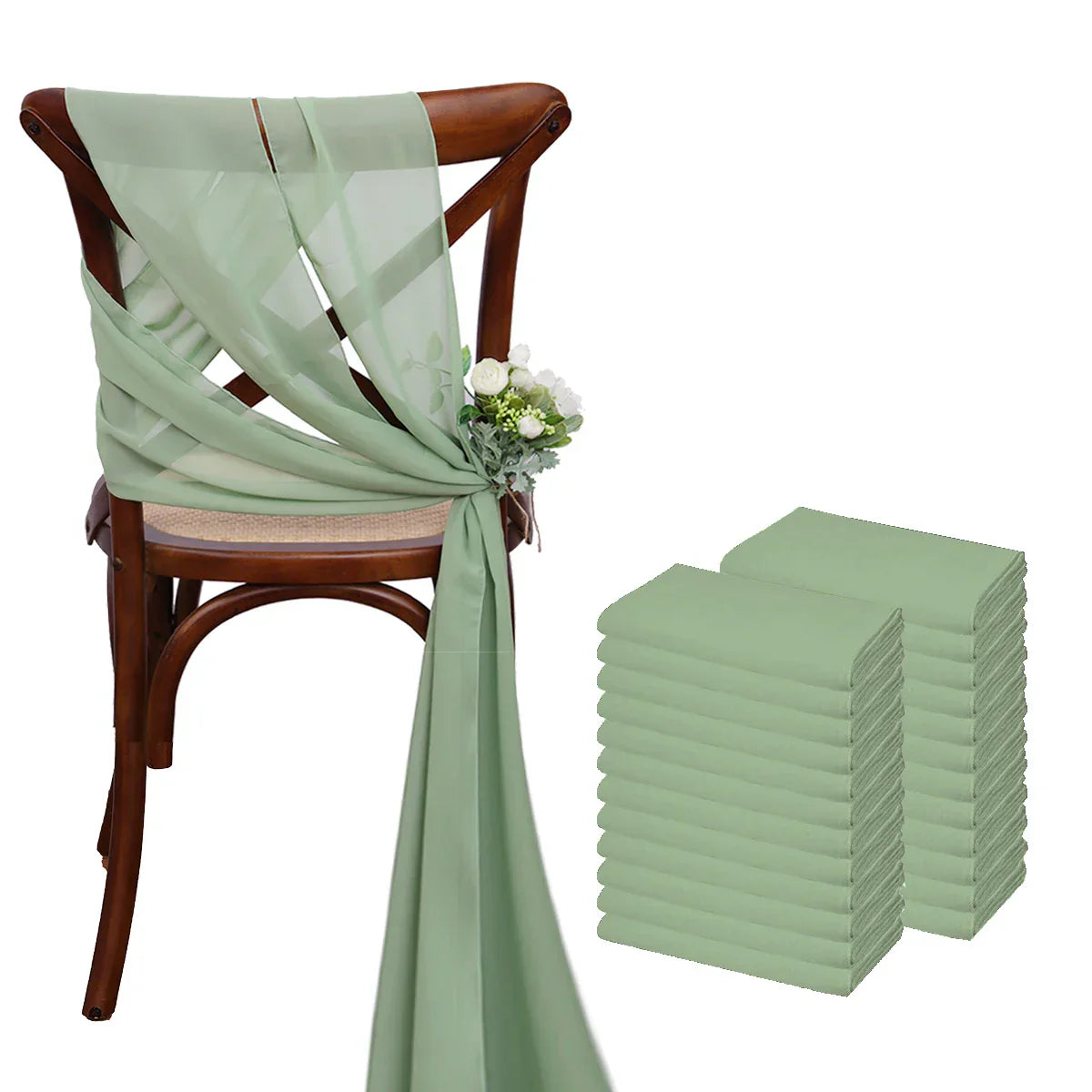 24 Pcs 17x275cm Christmas green Chiffon Chair Sashes