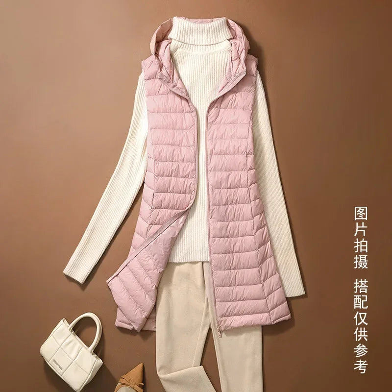 Women's Autumn/Winter X-long Hooded Sleeveless Jackets 2023 New