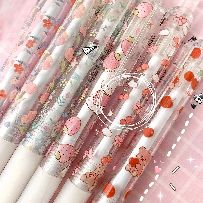 6pcs Floral Gel Pens Set Transparent 0.5mm Black