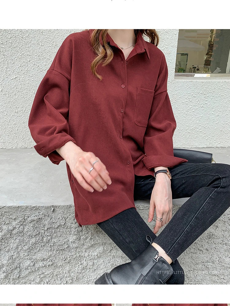 Plus Size Korean Style Blouses Long Sleeve Clothes