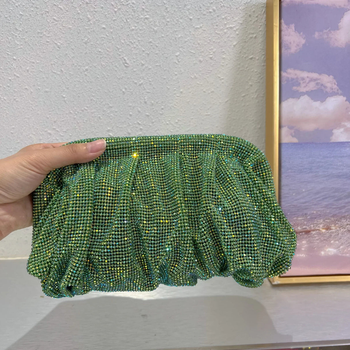 2023 Luxury Ruched Evening Clutch Bag Designer Diamonds