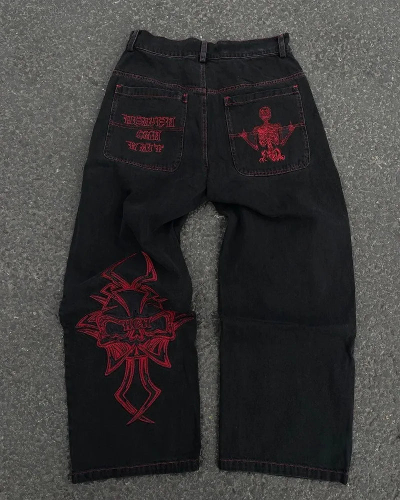 Harajuku Y2K men jeans vintage goth Skull Embroidery