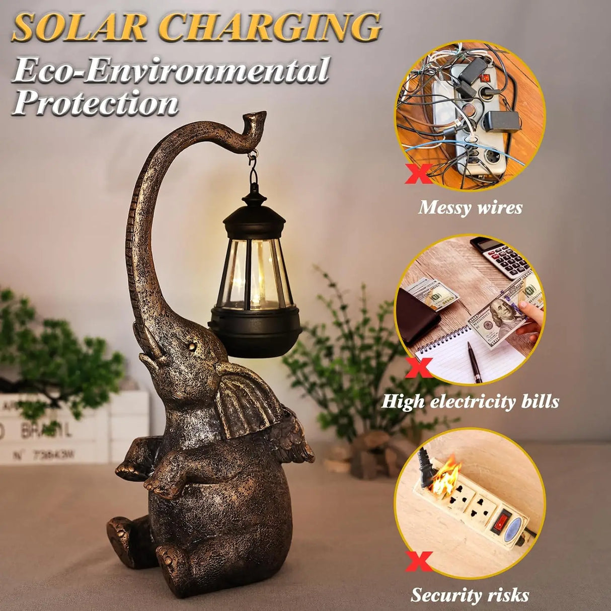 15 in Solar Elephant Yard Statue White Elephant