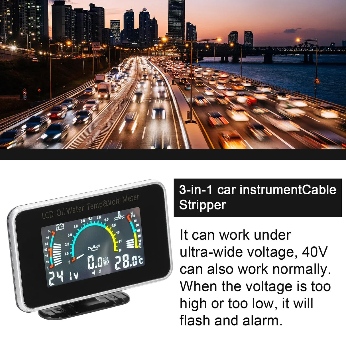 3-in-1 Car LCD Digital Gauge: Oil Pressure, Voltage, Water Temperature