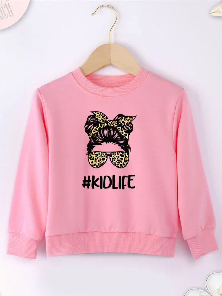 Creativity Print #Kidlife Letters Pint Girls Sweatshirts Four
