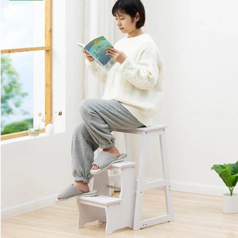 Step Stool Solid Wood Folding Ladder Chair Home