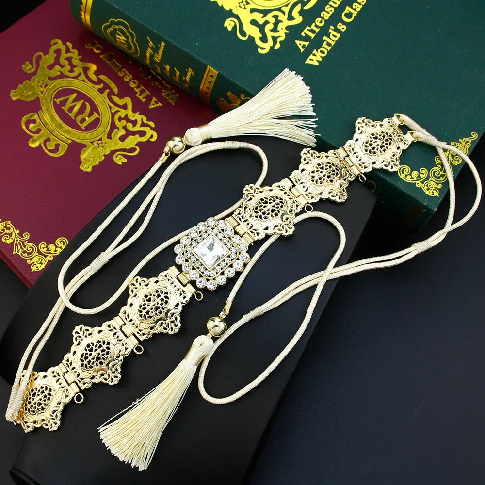 Sunspicems Gold Color Women Tassels Belt Hand Rope