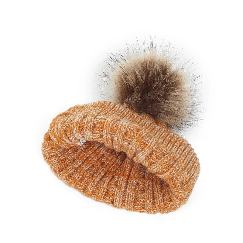 Baby Winter Hat Scarf Gloves Set Knitted Fur