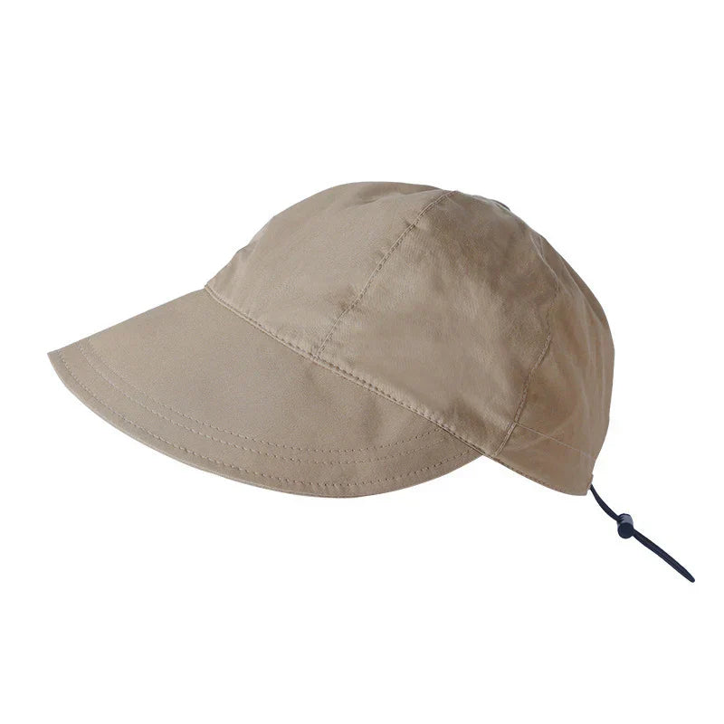Foldable Wide Brim Ponytail Sun Hat Drawstring Adjustable