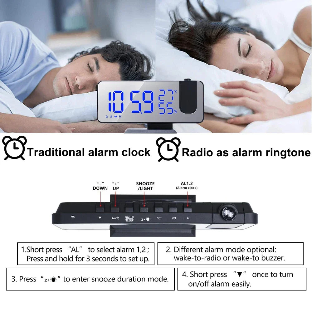 LED Digital Projection Alarm Clocks USB Electronic Ceiling
