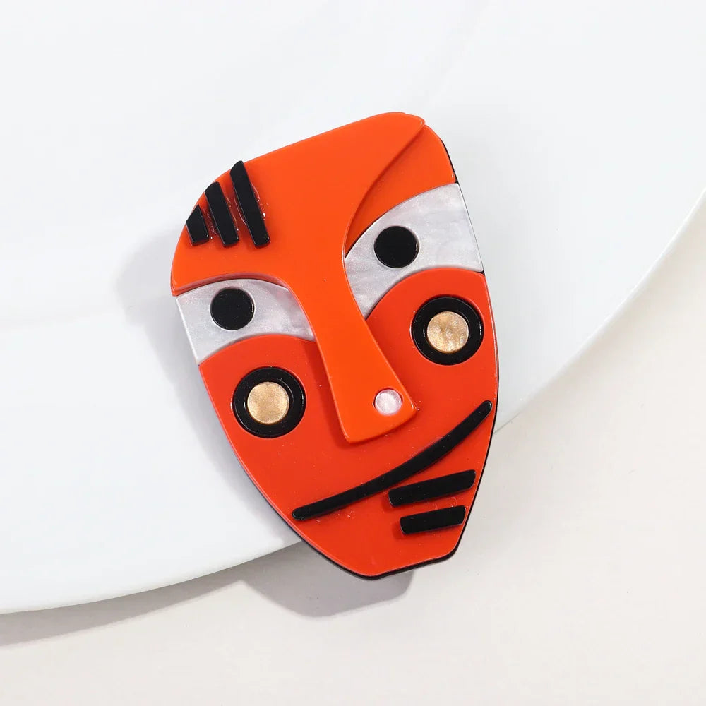 FishSheep Abstract Acrylic Geometric Face Figure Brooches for