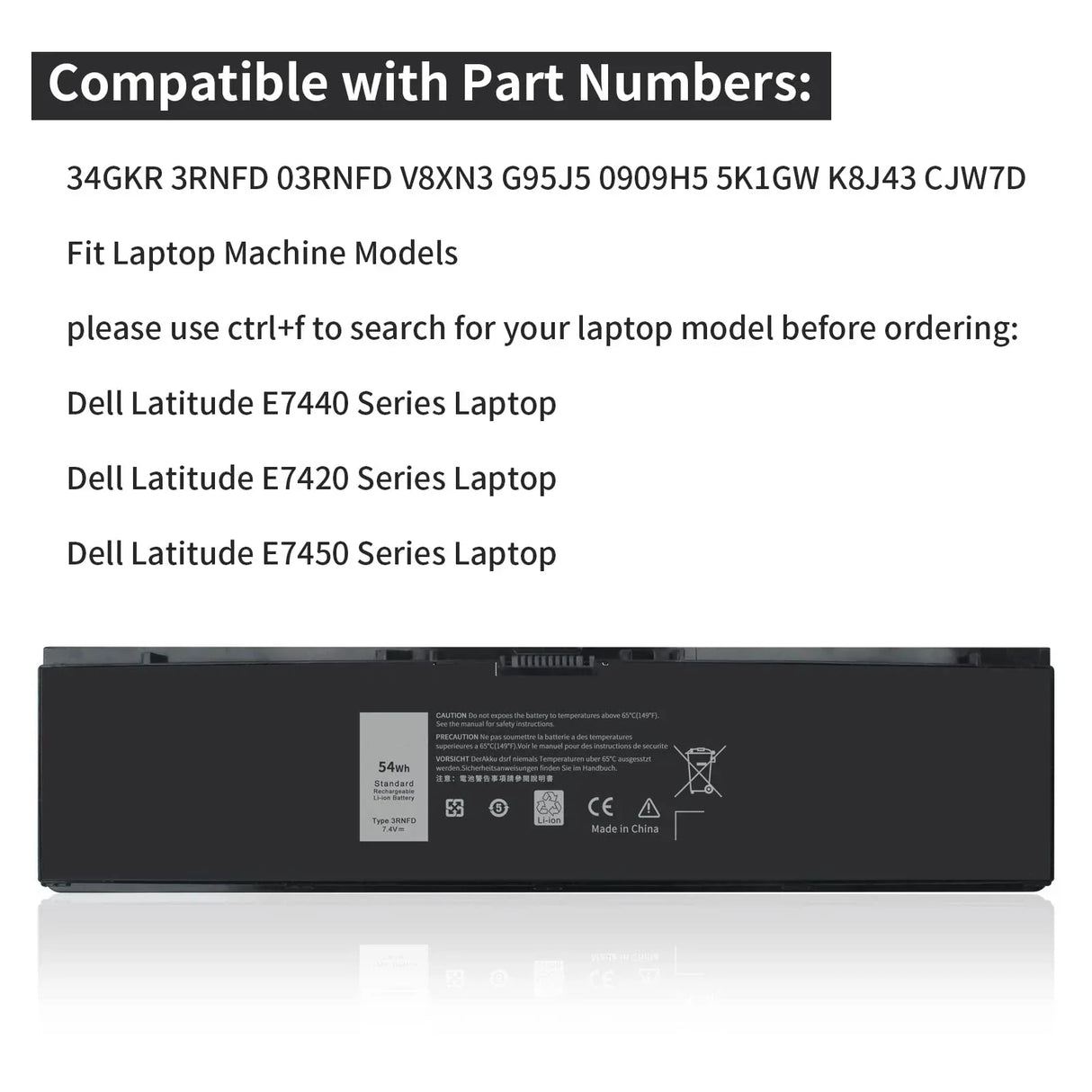 High Capacity 54Wh E7440 3RNFD Battery Replacement for