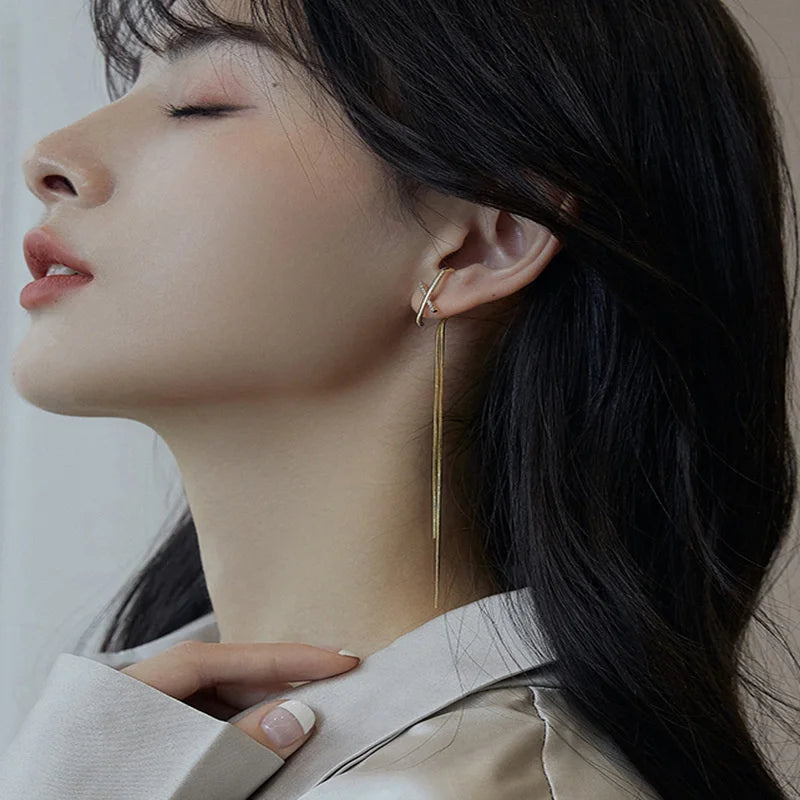 2023 Simple Cross Long Chain Tassel Drop Earrings