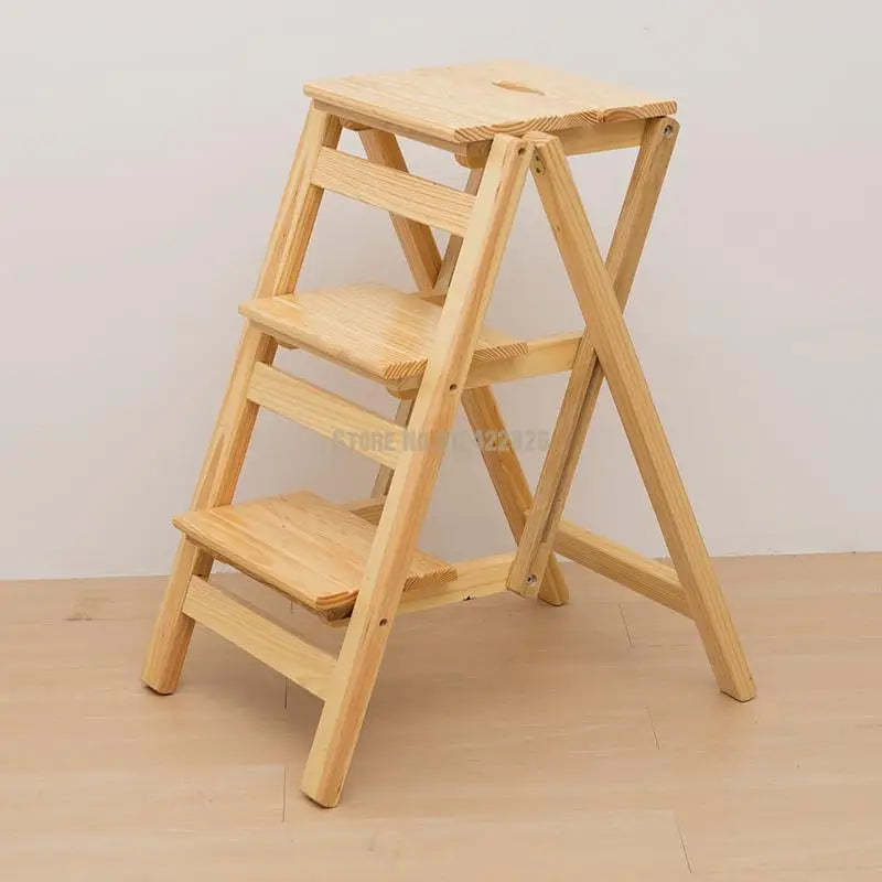 Solid Wood Household Multifunctional Folding Ladder Chair Indoor