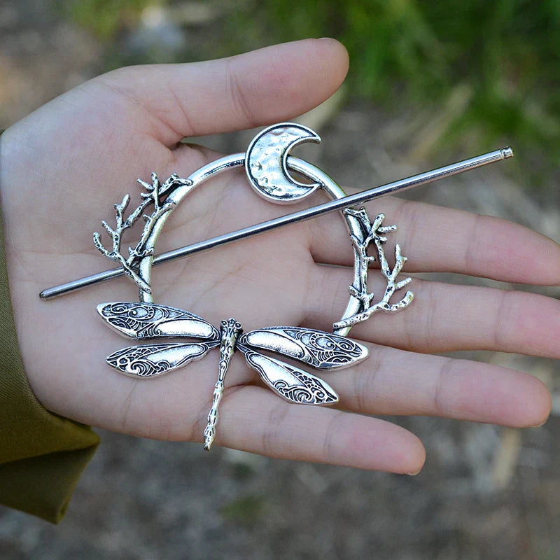 Witch Woodland Goddess Crescent Moon Dragonfly Hairstick Fairy