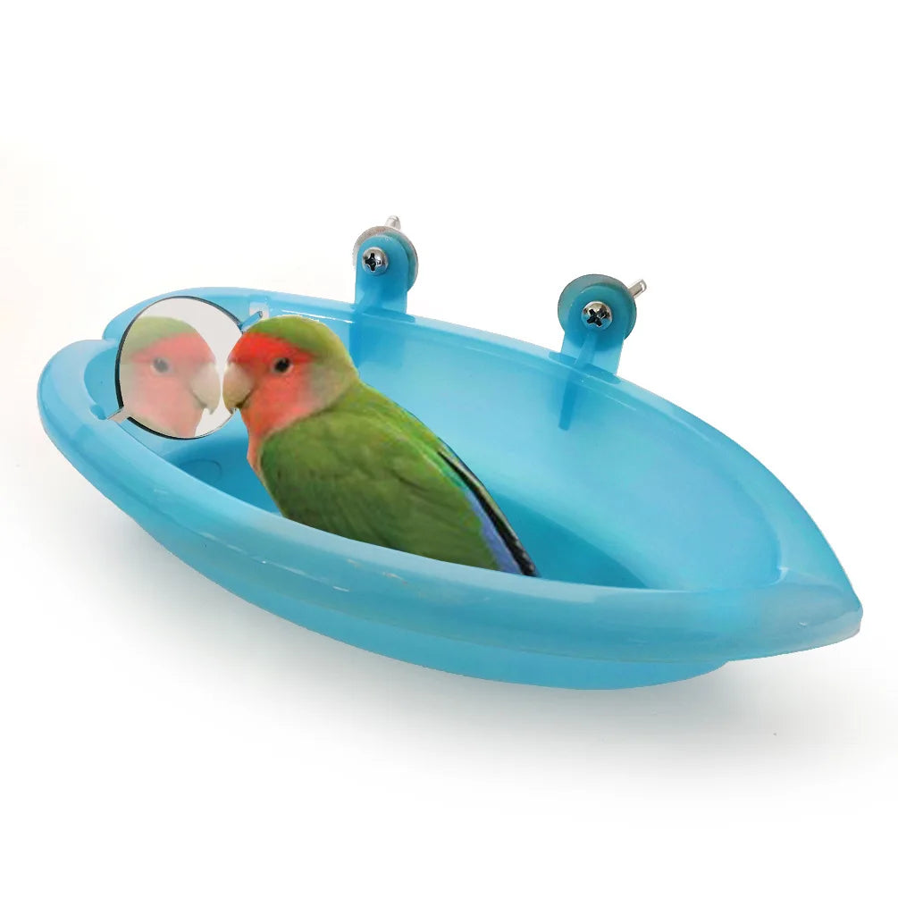 Pet Bird Bath Cage with Mirror, Parrot Bathtub,