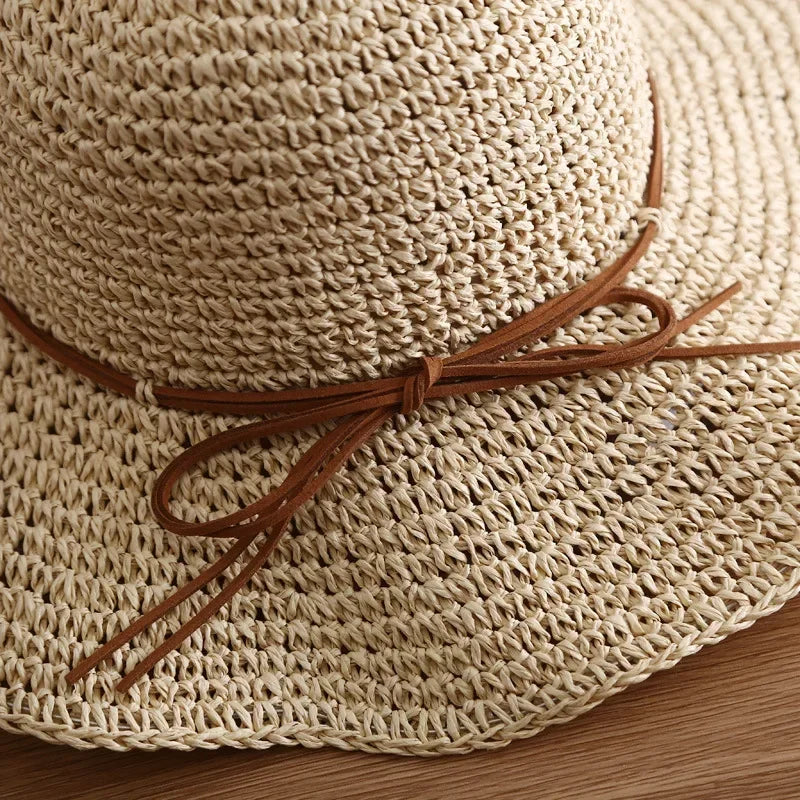 Beach Straw Women Foldable Bucket Simple Solid Color