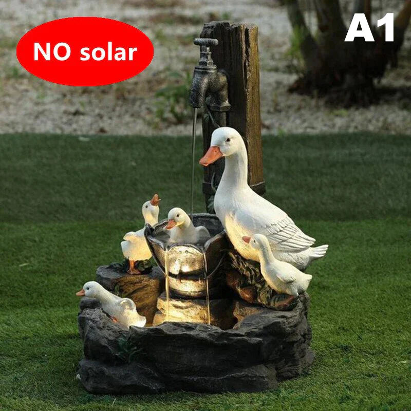 Duck Squirrel Solar Power Resin Patio Fountain Garden