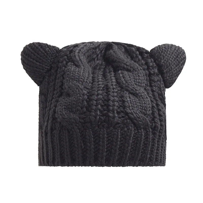 Solid Color Warm Cat Ear Knitted Hats Crochet