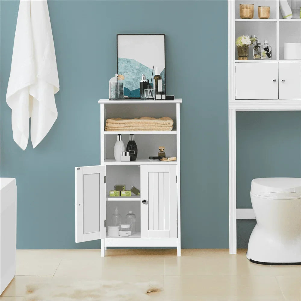 5-Tier Wooden Bathroom Floor Cabinet, White Storage Shelf