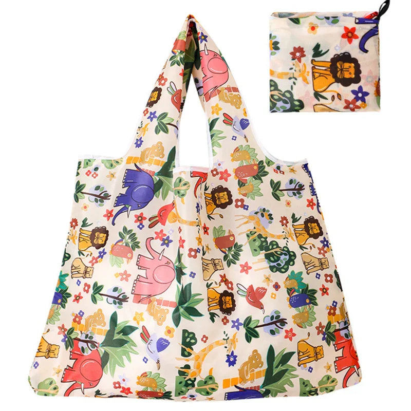Cat Panda Animal Flower Pattern Large Folding Shopping Bag Easy to Carry Reusable Large Capacity Eco Storage Handbag