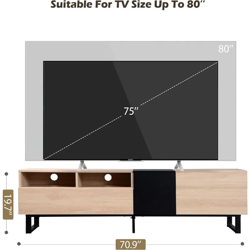 Modern TV Stand, Minimalist Wooden Entertainment Center for TVs Up To 80”, Sturdy TV Console for Living Room Bedroom Decor