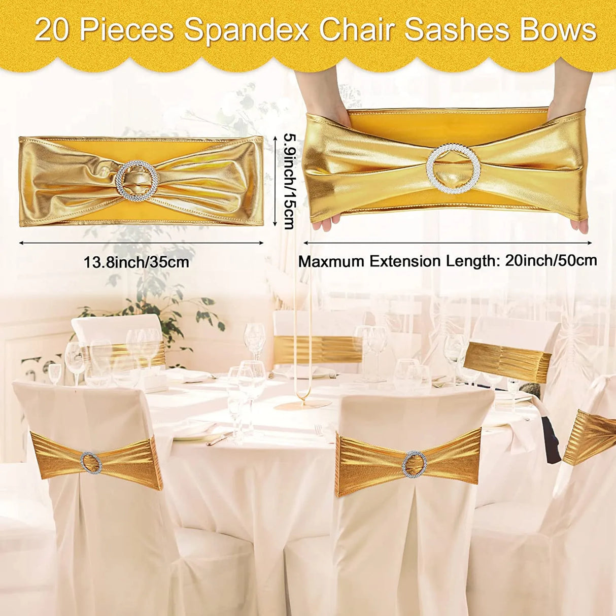 20 Pieces Spandex Chair Sashes with Buckle ,Metallic