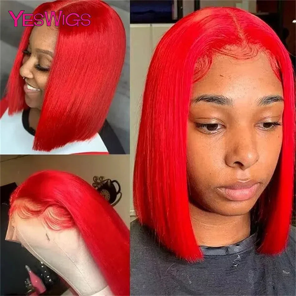 13x4 Glueless Short Bob Wig Chocolate Brown Red