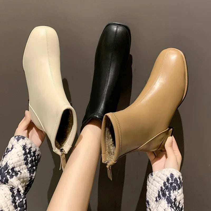 Plus Size 43 Square Toe Ankle Boots Women