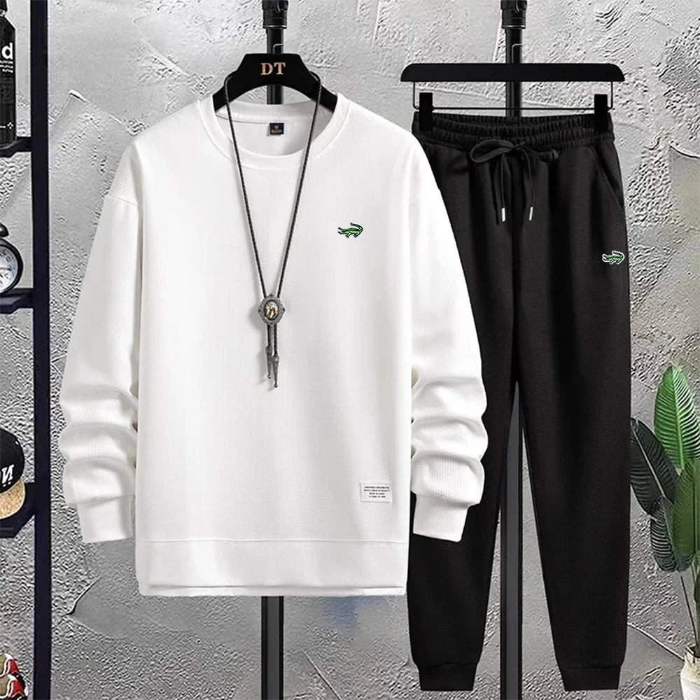 Fashion Autumn Tracksuit Mens Embroidery 2 Piece Outfit