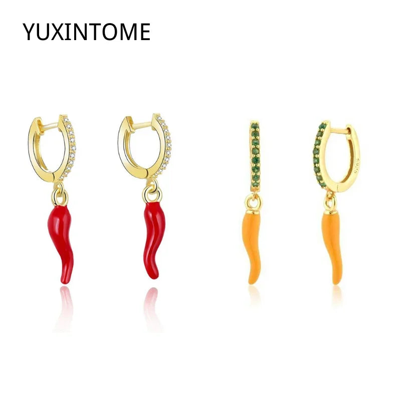 Yellow Red Small Chili Hoop Earrings For Women