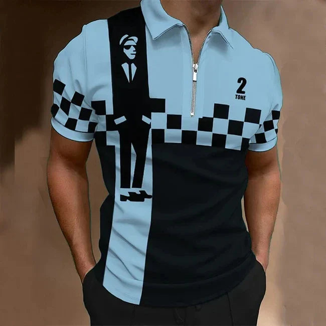 Men's Collar Golf Shirt Plaid Turndown Polo Shirt