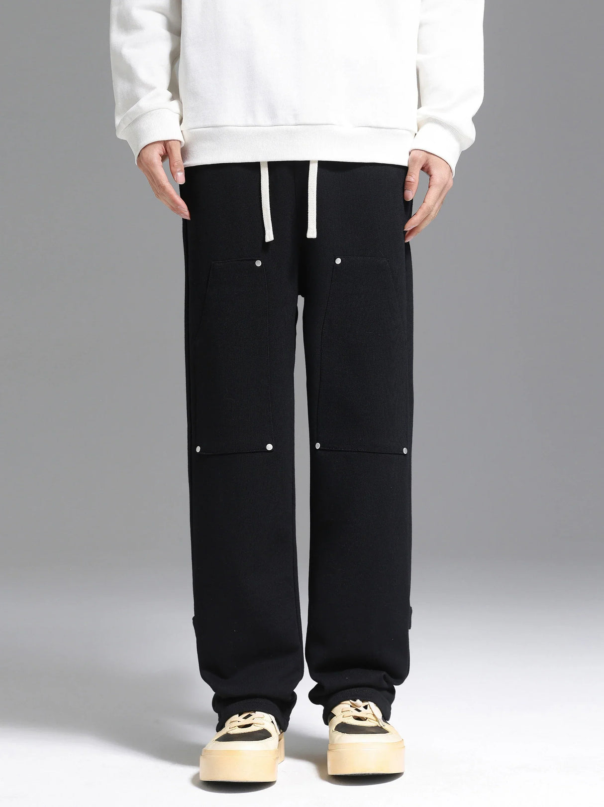 Back Strap button-down Logging Sweatpants Straight Leg Loose