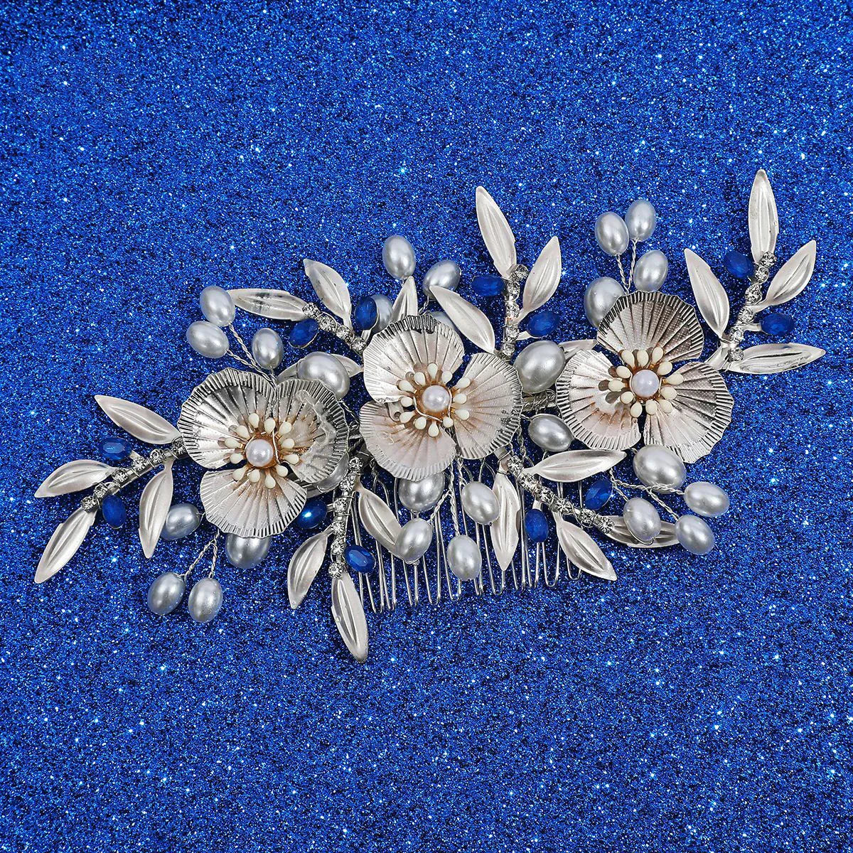 Flower Hair Comb Clip Pin Silver Color Head