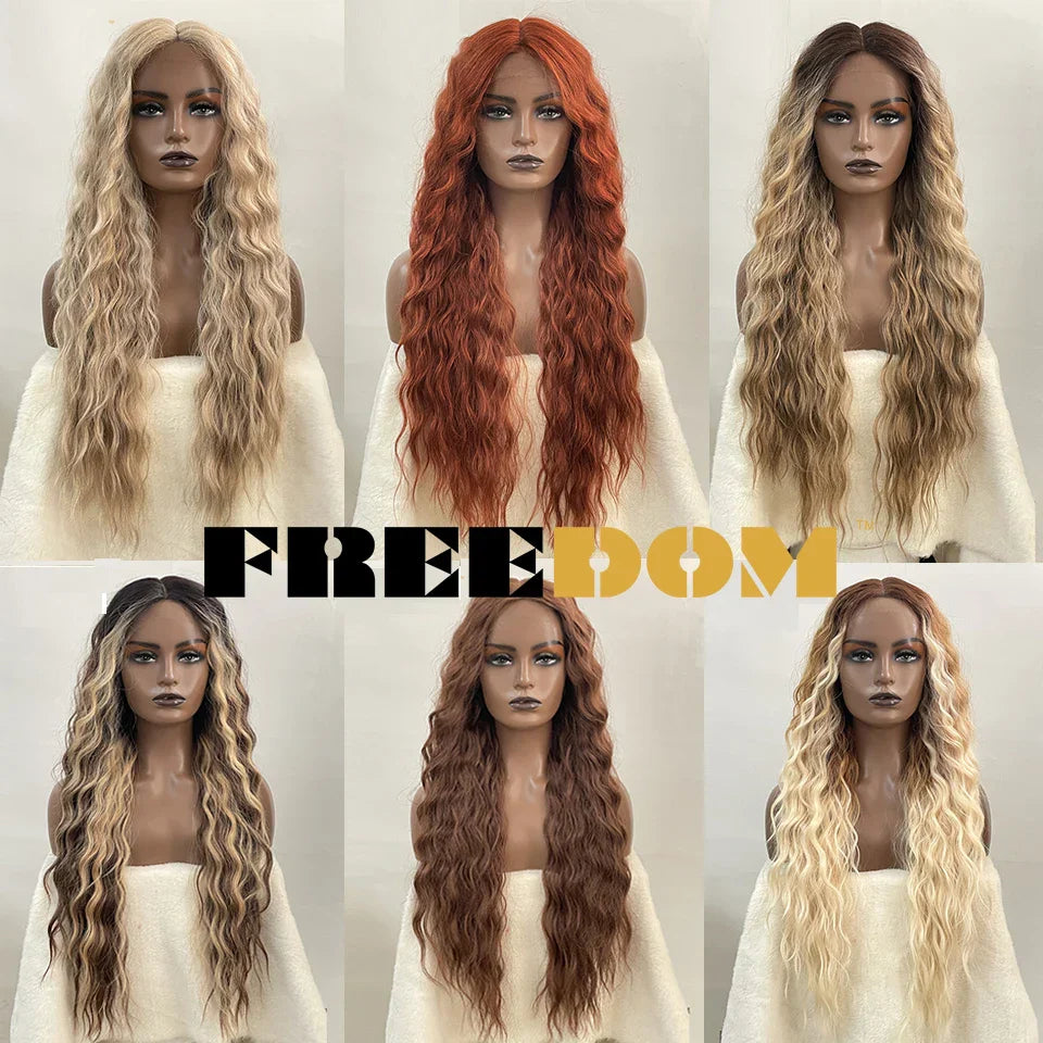 FREEDOM Synthetic Lace Wig Long Deep Wavy Ombre