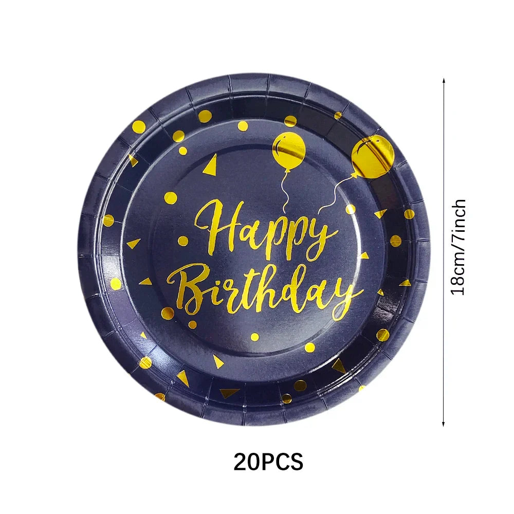Dark Blue Gold Dot Disposable Tableware Set Paper