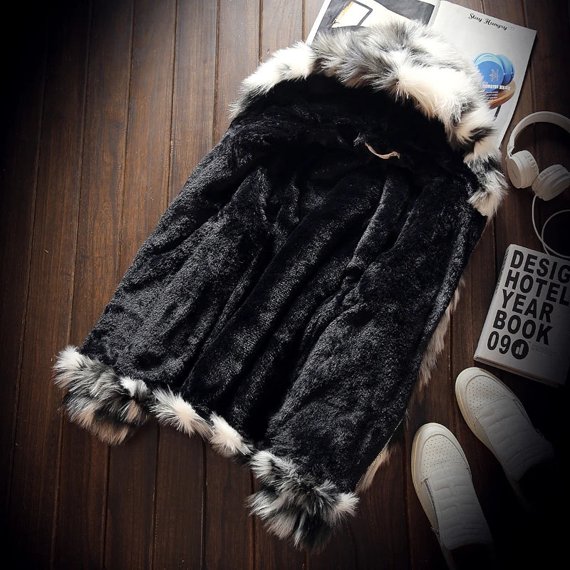 Winter Parka Men's Warm Plus Fleece Faux Fur