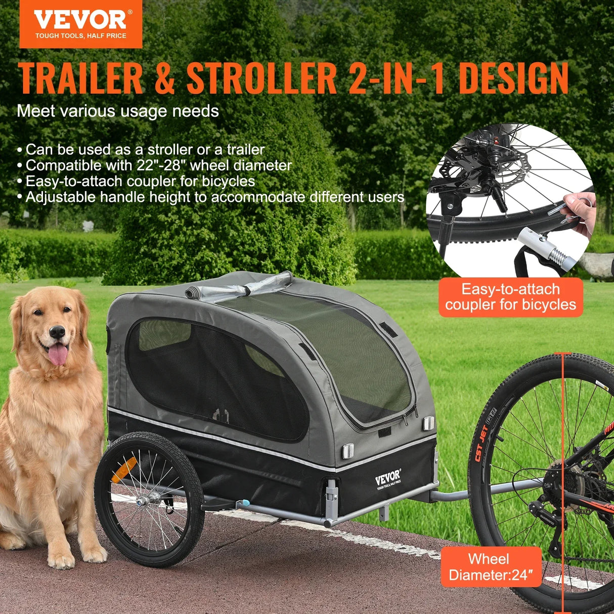 VEVOR 88 lbs 2-in-1 Pet Stroller Cart Dog