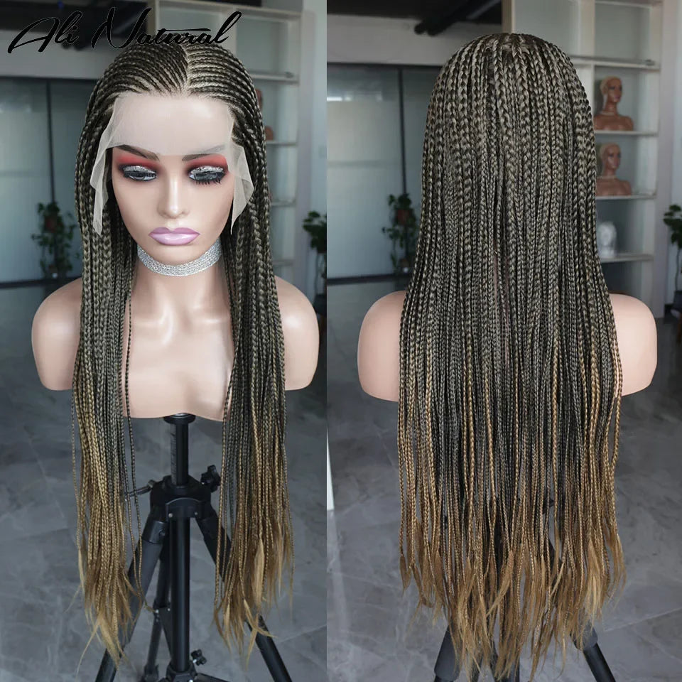 Ombre Burgundy 13x6 Lace Frontal Braids Wig Synthetic