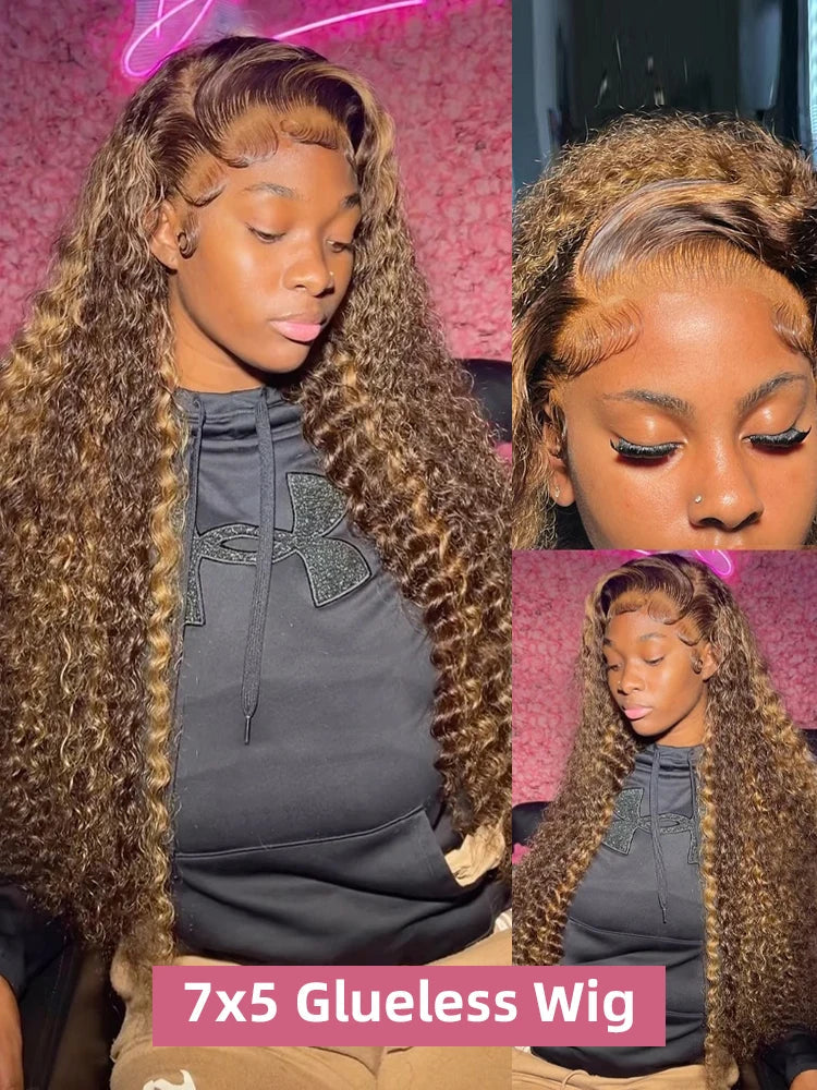 Highlight Ombre Curly 7x5 Glueless Wig Human Hair