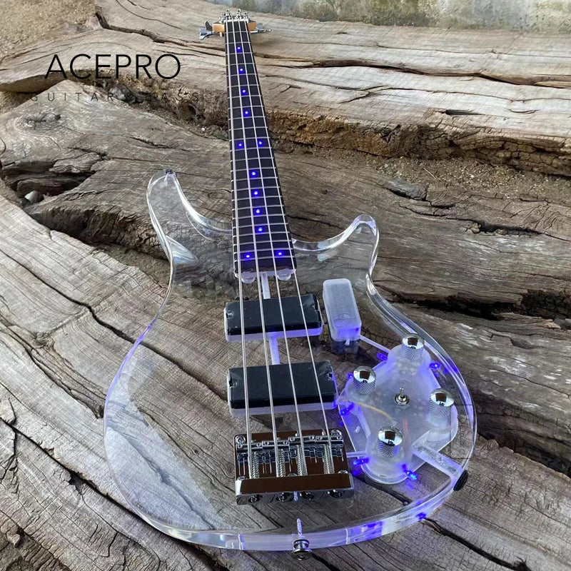 4 String Blue LED Lights Electric Bass Guitar,