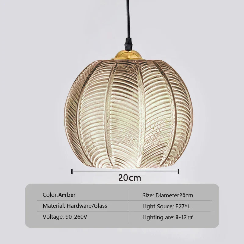 Nordic Glass Pendant Light Green Leaf Pattern Lighting