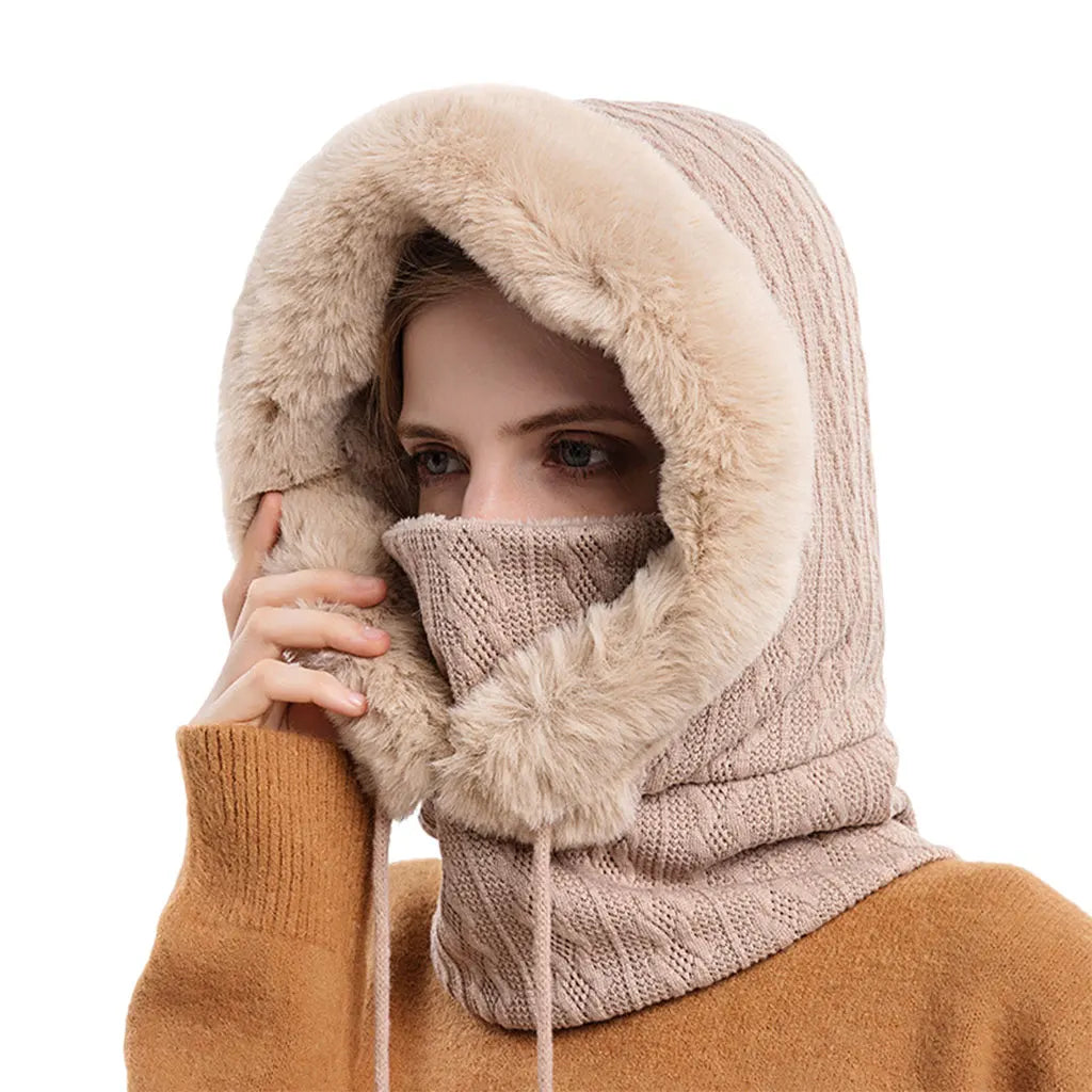 Winter Women 3in1 Knitted Ski Hat With Scarf