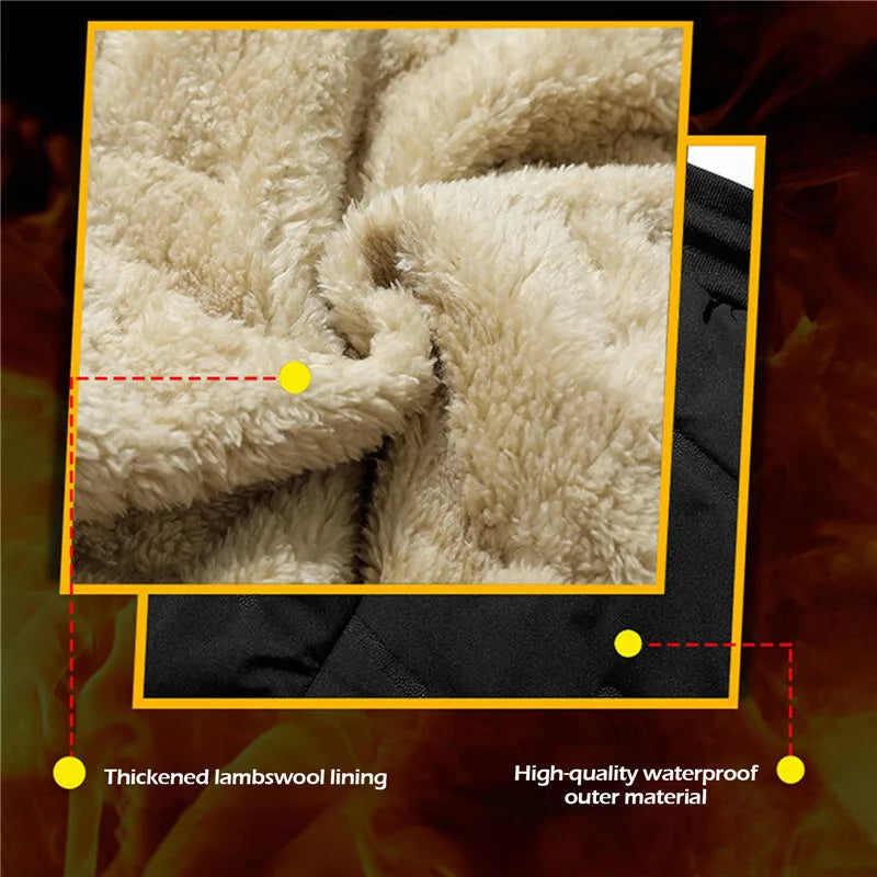 Winter Zip Pockets Thicken Fleece Sweatpants Men Joggers