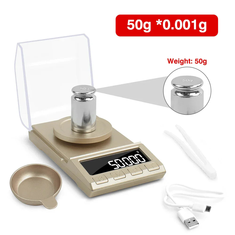 NEWACALOX 0.001g Precision Digital Jewelry Scale 50g/100g/200g USB