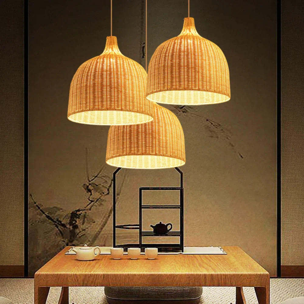 Bamboo Pendant Lamp Hand Knitted Chinese Style Weaving
