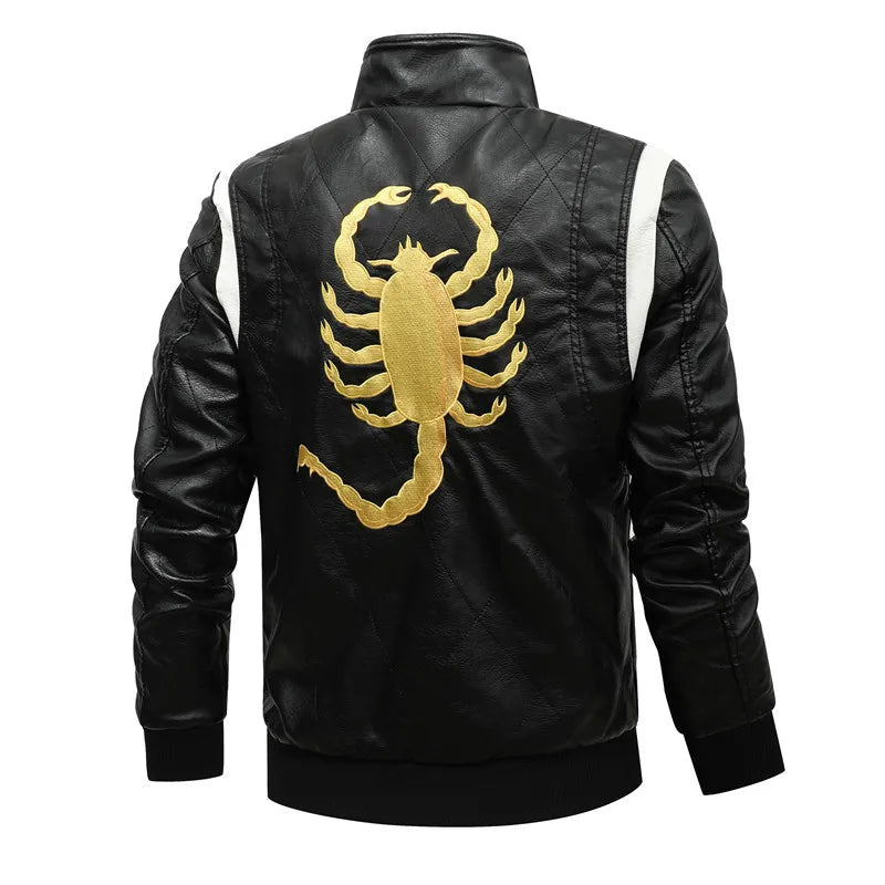 Leather Jacket Men Fashion Stand Collar Windbreaker Motorcycle