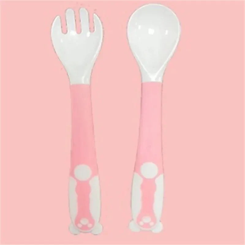 2Pcs/Set Baby Children Spoon Fork Set Soft Bendable